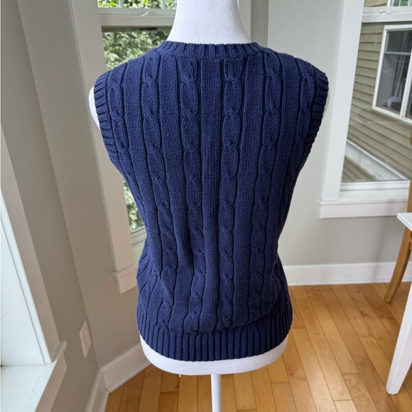 CHAPS Navy Blue V Neck Cableknit Cotton Sleeveless Sweater Vest Sz Small - Picture 9 of 11